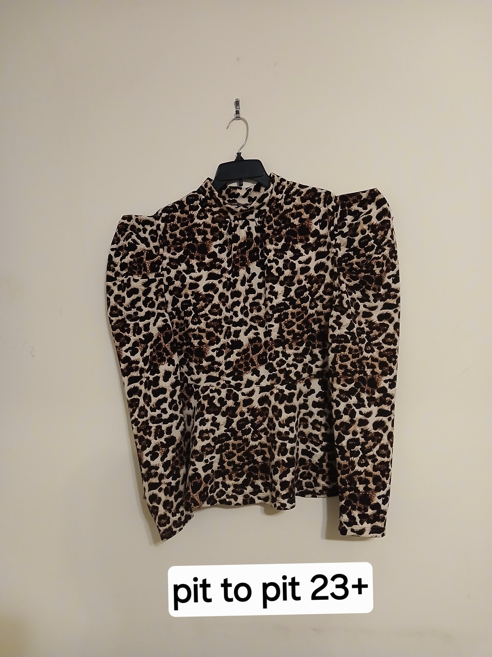 SHEIN Brown and Cream Leopard Print Puff Sleeve Long Sleeve Top